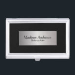 Black and Silver Business Card Holder<br><div class="desc">Professional Business Card Holders in a black background with DIY Text on a silver label. ⭐This Product is 100% Customisable. Graphics and/or text can be added, deleted, moved, resized, changed around, rotated, etc... ✔(just by clicking on the "EDIT DESIGN" area) Choose from different fonts and text colour! No additional fees...</div>
