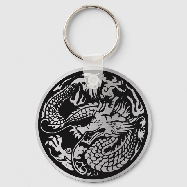 Black and Silver Chinese Dragon key-chain Key Ring (Front)