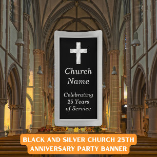 Black and Silver Church Anniversary Party  Banner