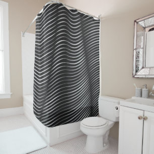 Black and Silver Contemporary Abstract Shower Curtain