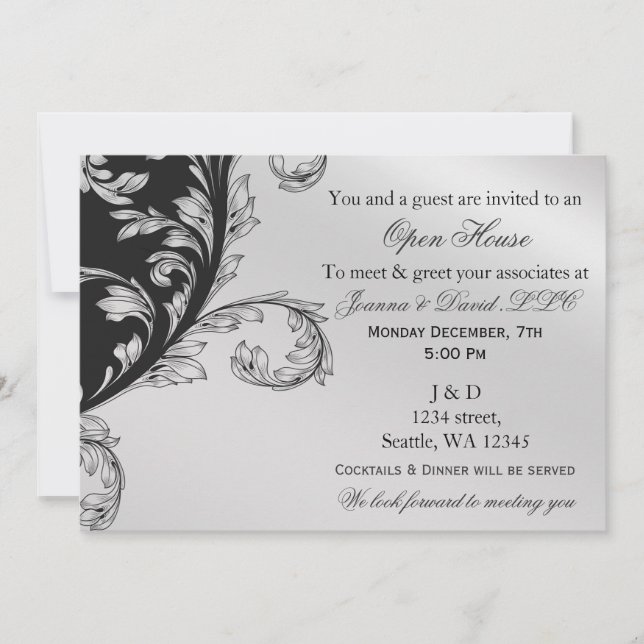 black and silver Corporate party Invitation (Front)