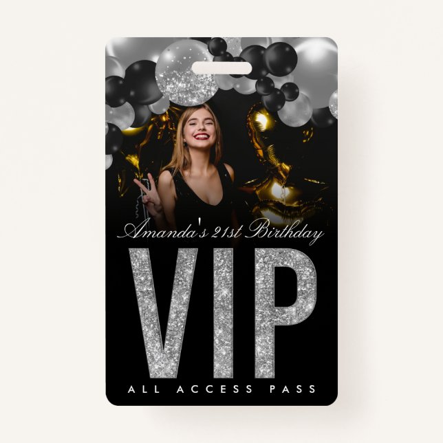 Black and Silver Customisable VIP All Access Badge ID Badge (Front)