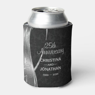 Black And Silver Damask- Anniversary Can Cooler