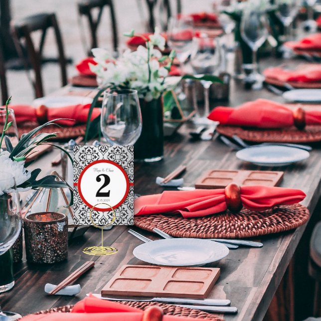 Black and Silver Damask Red Trim Table Number Postcard (Creator Uploaded)