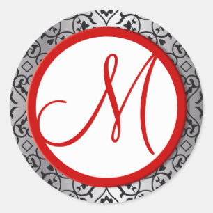 Black and Silver Damask Red Trim Wedding Seal