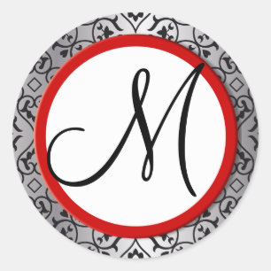 Black and Silver Damask Red Trim Wedding Seal