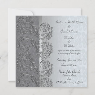 Black and silver damask wedding invitations