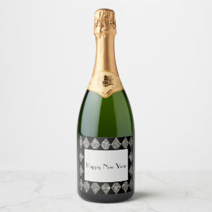Black and Silver Diamond 1920's Gatsby New Year Sparkling Wine Label