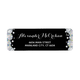 Black and Silver Diamond Glitter Return Address