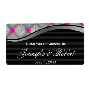 Black and Silver Diamond Stripe Water Bottle Label