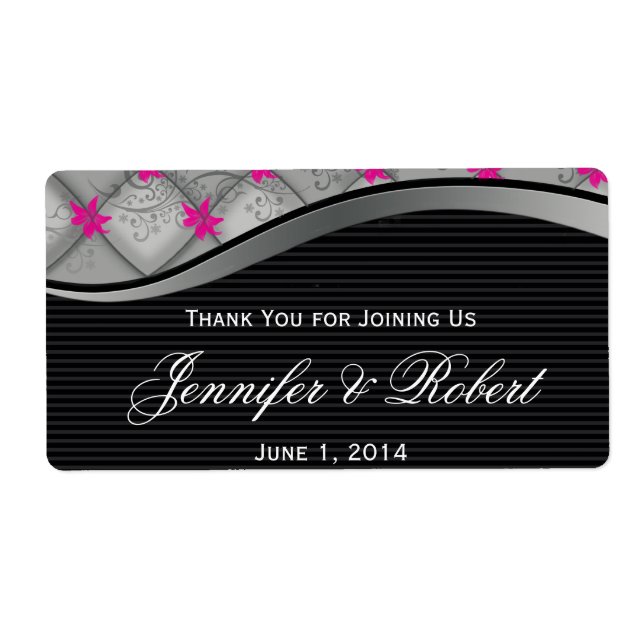 Black and Silver Diamond Stripe Water Bottle Label (Front)