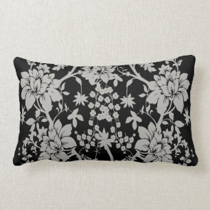 Black and silver dust floral pattern lumbar cushion