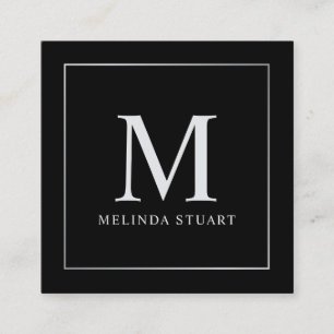 Black and Silver Elegant Monogram Square Business Card