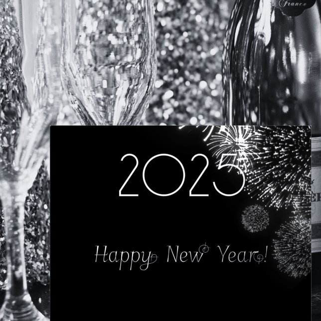 Black and silver fireworks - happy new year 2026 foil holiday postcard (Creator Uploaded)