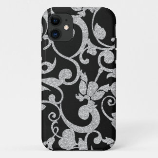 Black and Silver Floral Glitter iPhone Case