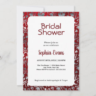 Black and Silver Floral White Bridal Shower Invitation