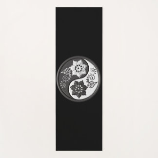 Black and Silver Floral Yin Yang Yoga Mat