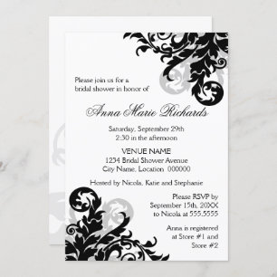 Black and Silver Flourish Bridal Shower Invitation