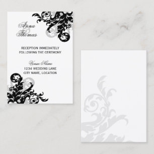 Black and Silver Flourish Wedding Reception Cards
