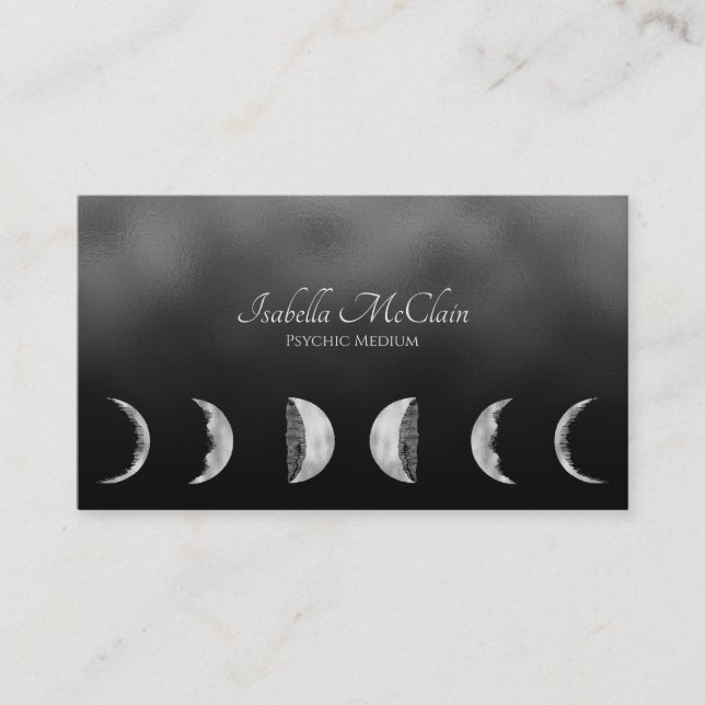 Black and Silver Foil Texture Moon Psychic Medium Calling Card (Front)