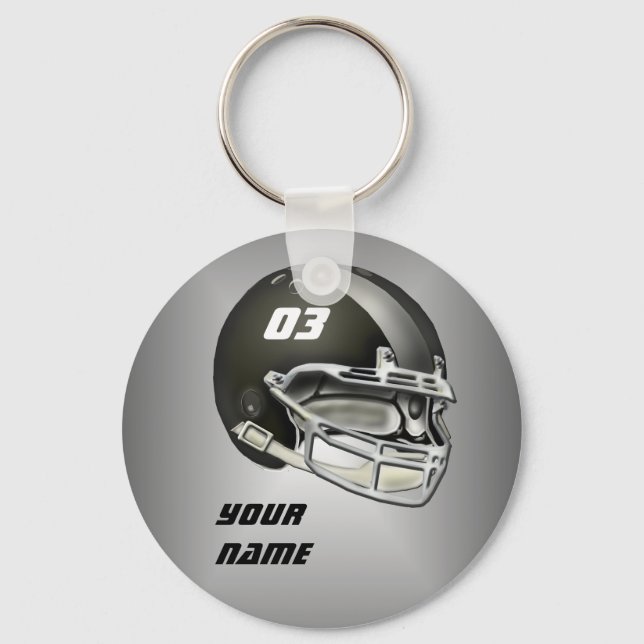 Black and Silver Football Helmet Key Ring (Front)