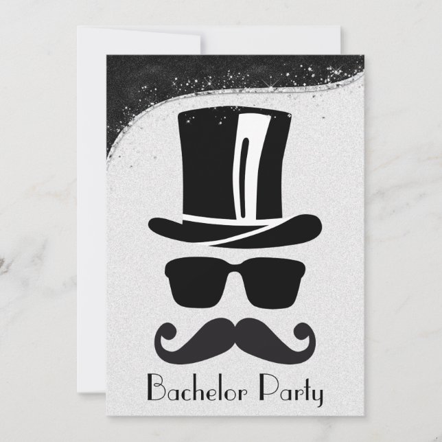 Black and Silver Gay Bachelor Party Invitation (Front)