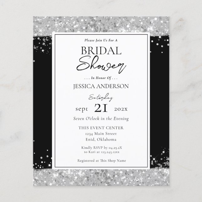 Black and Silver Glitter Bridal Shower Invitation (Front)