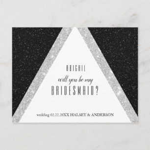 Black and Silver Glitter Bridesmaid Ask Announcement Postcard
