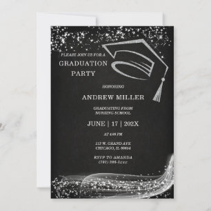 Black and Silver Glitter Graduation Invitation