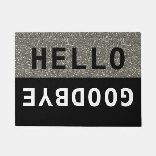 Black And Silver Glitter Hello Goodbye Doormat