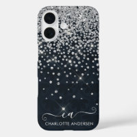 Black and Silver Glitter Jewelled Monogram Name 