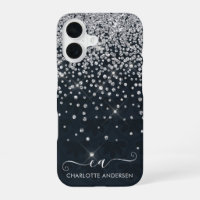 Black and Silver Glitter Jewelled Monogram Name