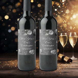 Black and Silver Glitter New Year's Eve Party Wine Label