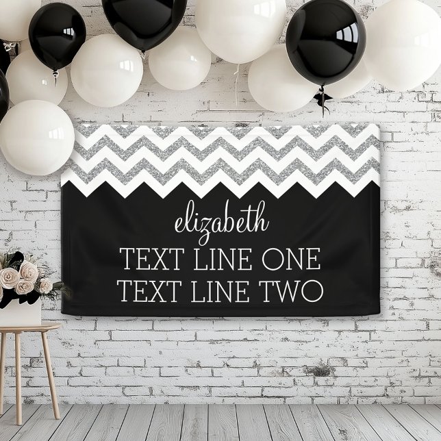 Black and Silver Glitter Print Chevrons and Name Banner (Custom Banner)