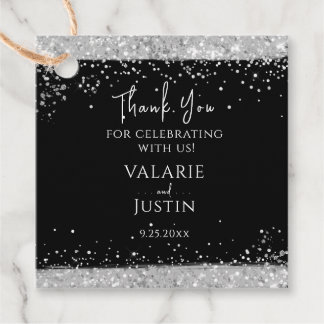 Black and Silver Glitter Wedding Thank You Favour Tags