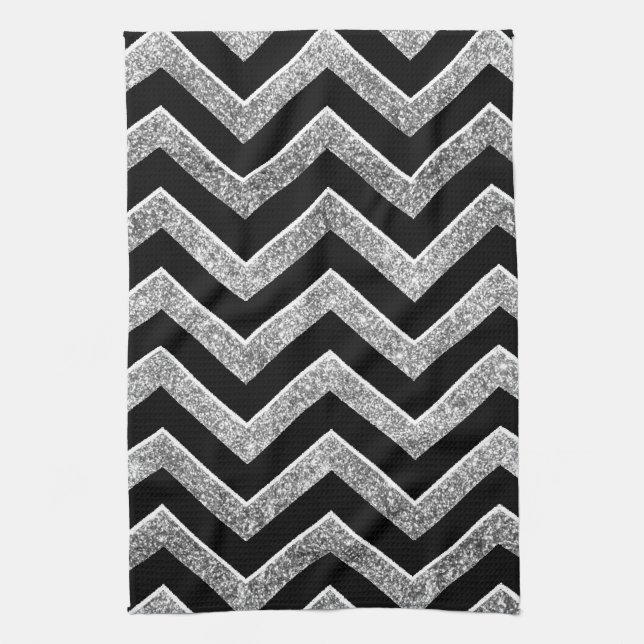 Black and silver glittery  chevron tea towel (Vertical)