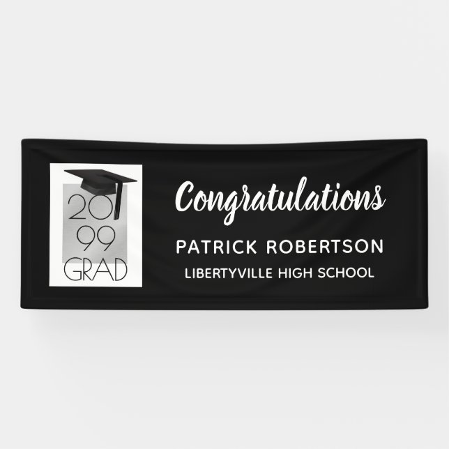 Black and Silver GRAD | Custom Colour | Graduation Banner (Horizontal)