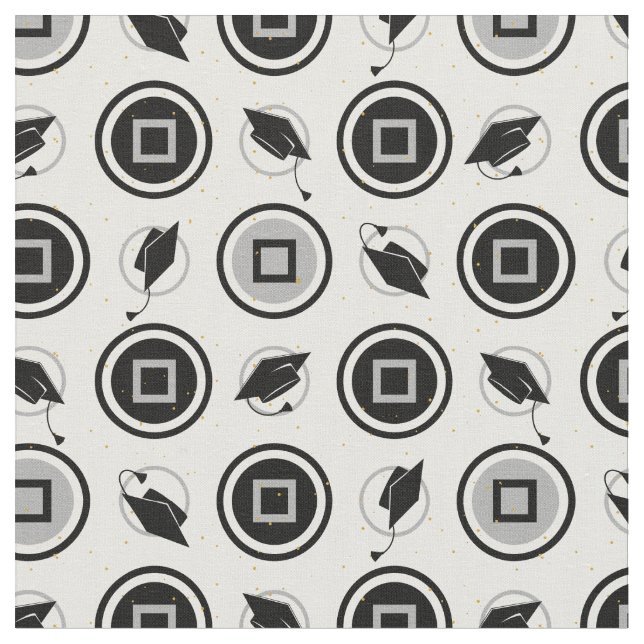 Black and Silver Graduation Cap Pattern Fabric (Close Up)
