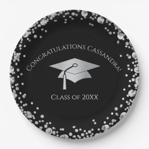 Black and Silver Graduation Paper Plate