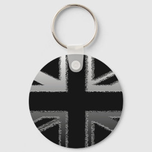 Black and Silver Gray Union jack Flag Key Ring