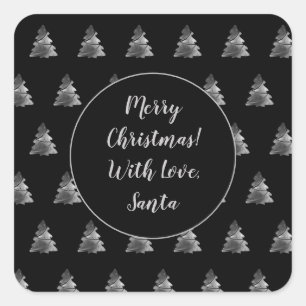 Black and Silver Grey Christmas Tree Pattern Square Sticker