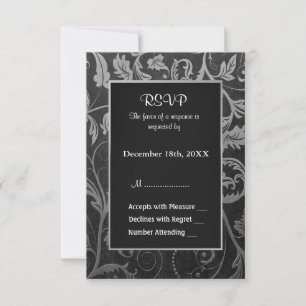 Black and Silver Grey Damask Wedding - RSVP Card