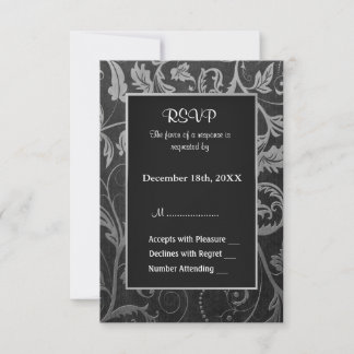 Black and Silver Grey Damask Wedding - RSVP Card