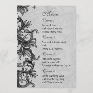 black and Silver Grey Flourish Wedding Menu