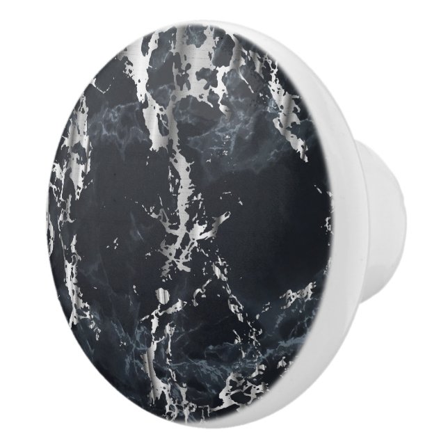 Black and Silver Grey Marble Ceramic Knob (Right)