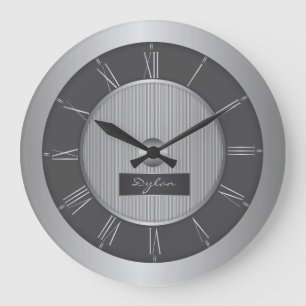 Black and silver grey steel large clock