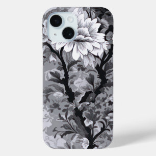 Black and Silver Grey Toile de Fleur iPhone 15 Case