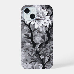 Black and Silver Grey Toile de Fleur iPhone 15 Case