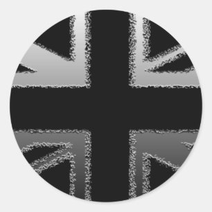 Black and Silver Grey Union Jack Flag Classic Round Sticker