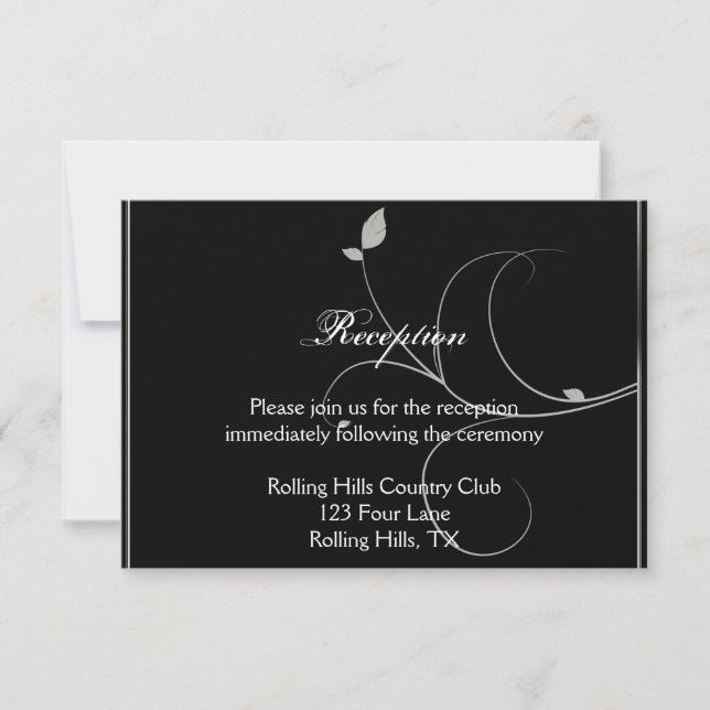 Black and Silver Leaves Fall Wedding Reception Invitation (Front)